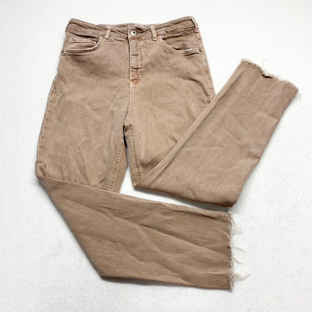 Pilcro High Rise Straight Leg Jeans Womens Sz 30 Tan Brown Raw Hem Anthropologie